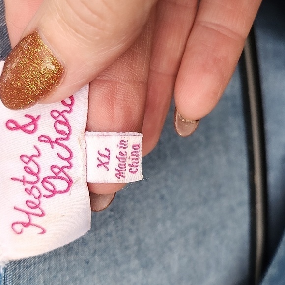 Hester & Orchard Vneck Pom Pom Bell Sleeve‎ Blue Jean Sz. XL Tunic - Picture 3 of 7